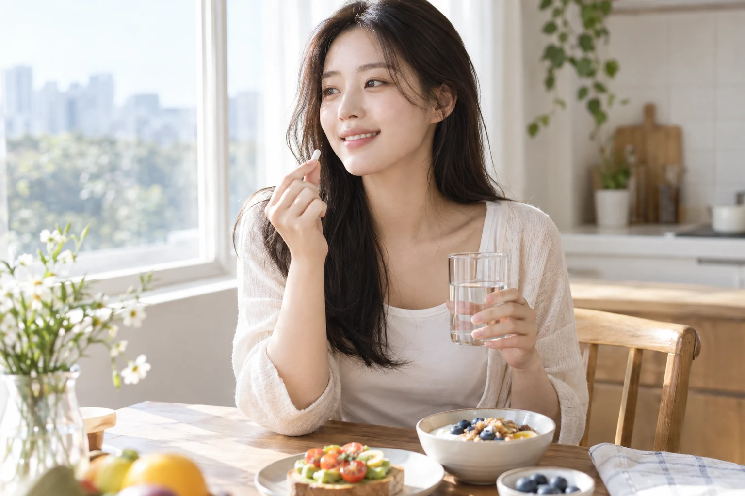 시험관에 담긴 유산균 배양 샘플을 살펴보는 연구원